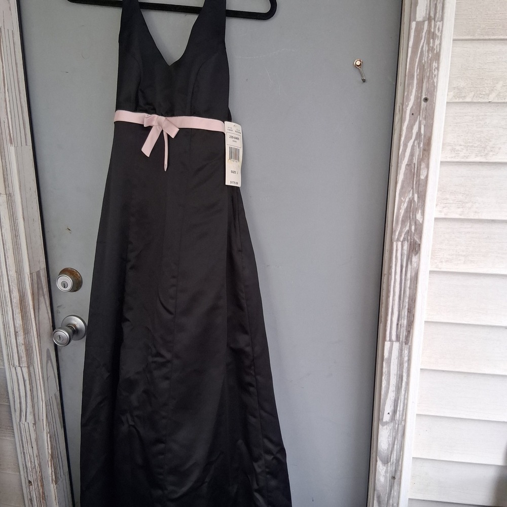 Vintage 90s Y2K NOS Black Pink Satin Halter Gown Formal Maxi Dress NWT NEW